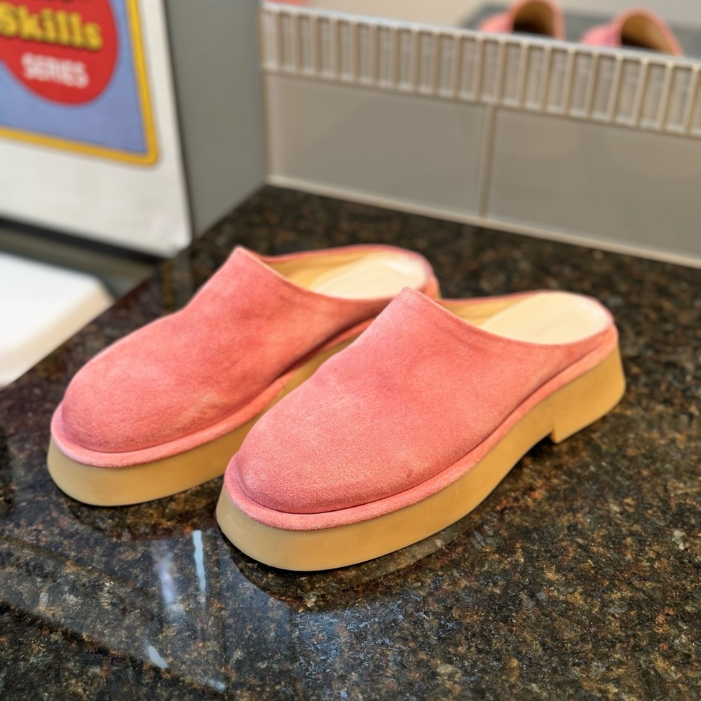 Wandler Rosa flamingo suede slip-on loafers mules in size 39